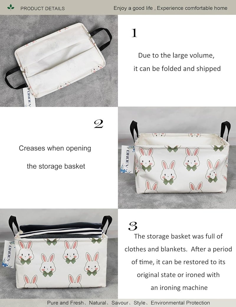 ONOEV Rectangular Folding Laundry Basket,waterproof Canvas Basket,gift basket,Suitable for children's room,Office,Clothes,Toys Storage(Rabbit) - Image 5